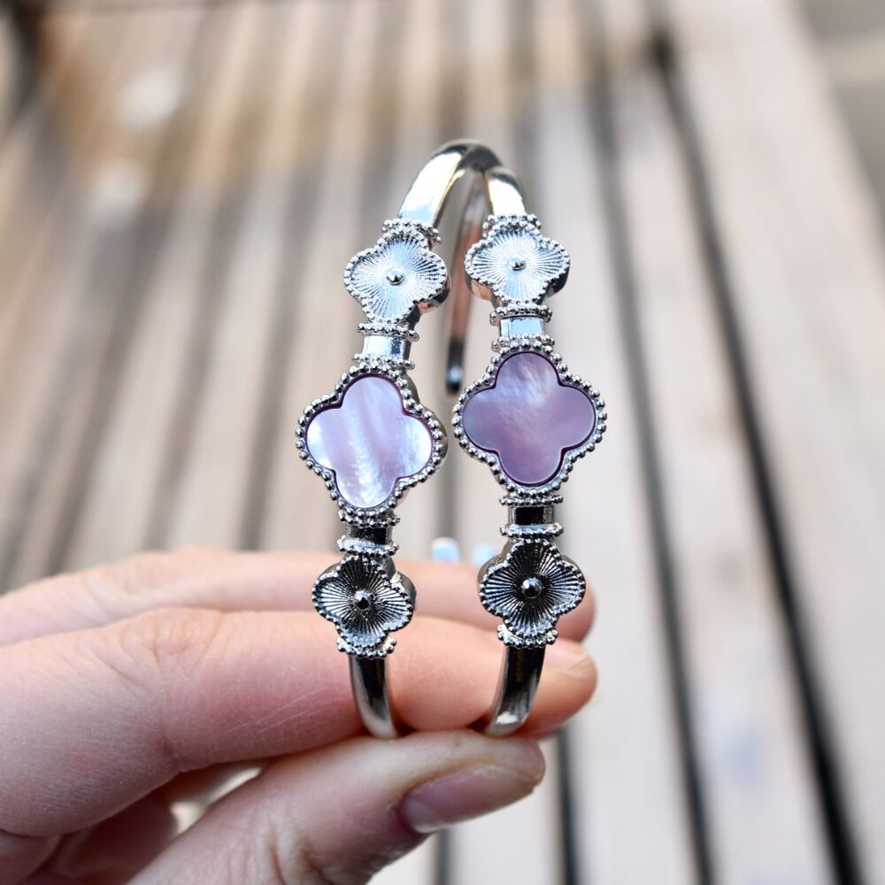 Silver Clover Bangle - Pink Shell - image 1